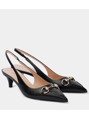 NEW Gucci Horsebit leather slingback pumps Black Sz 39 EU 100% Authentic
